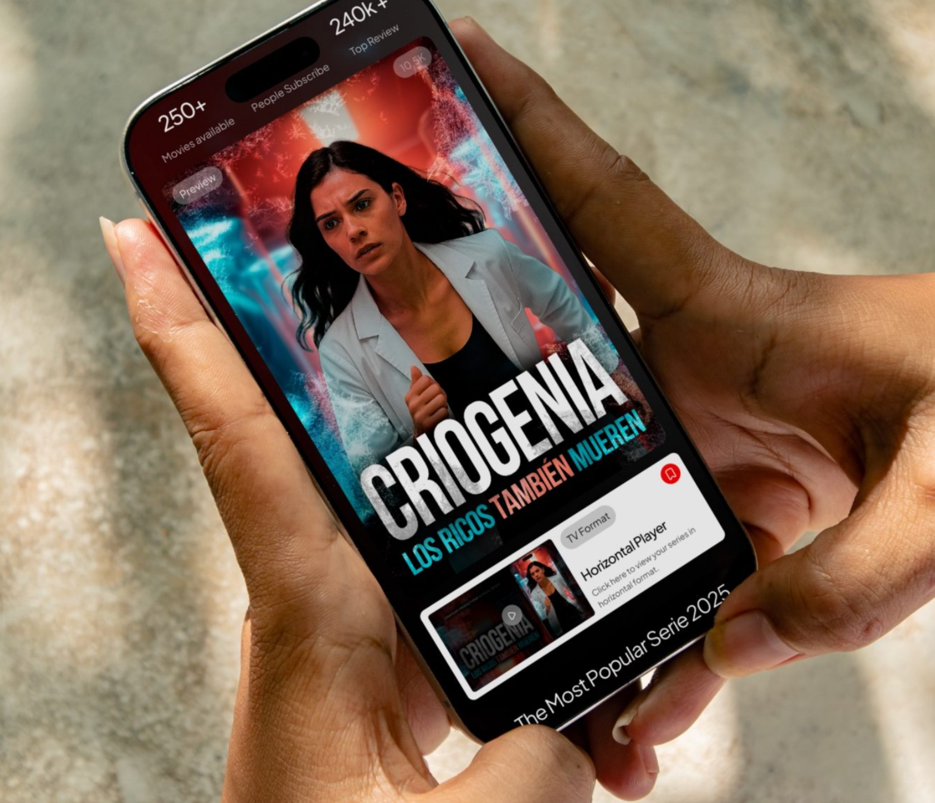 Imagen promocional de la serie 'Criogenia', producida por Anafilms Studios y diseñada específicamente para verse en formato vertical desde el teléfono móvil