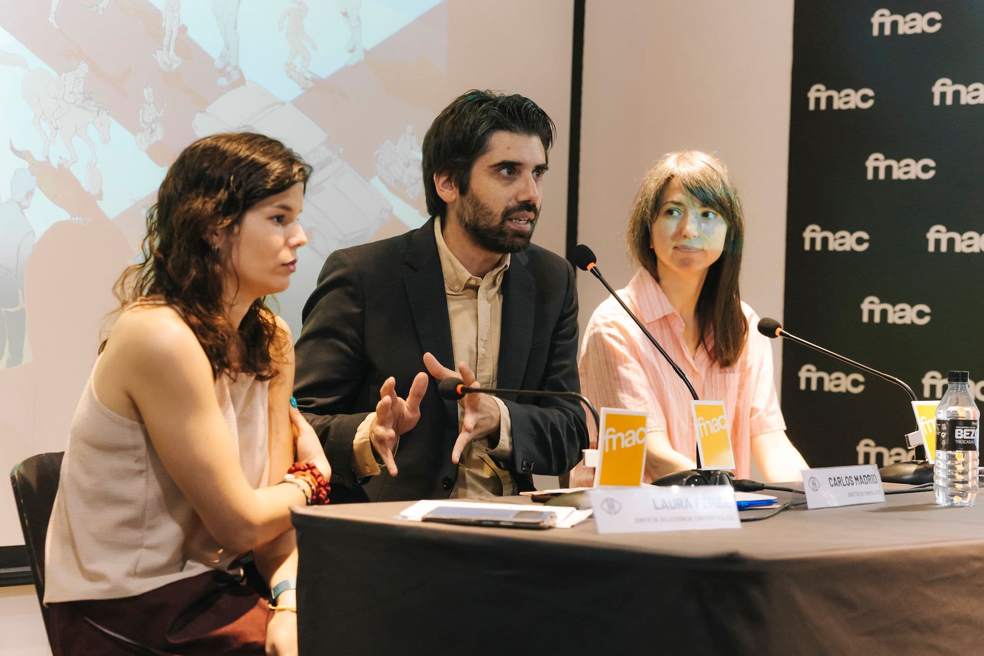 Laura Pérez, Carlos Madrid y Ana Catalá en la presentación de las secciones competitivas de Cinema Jove 2024