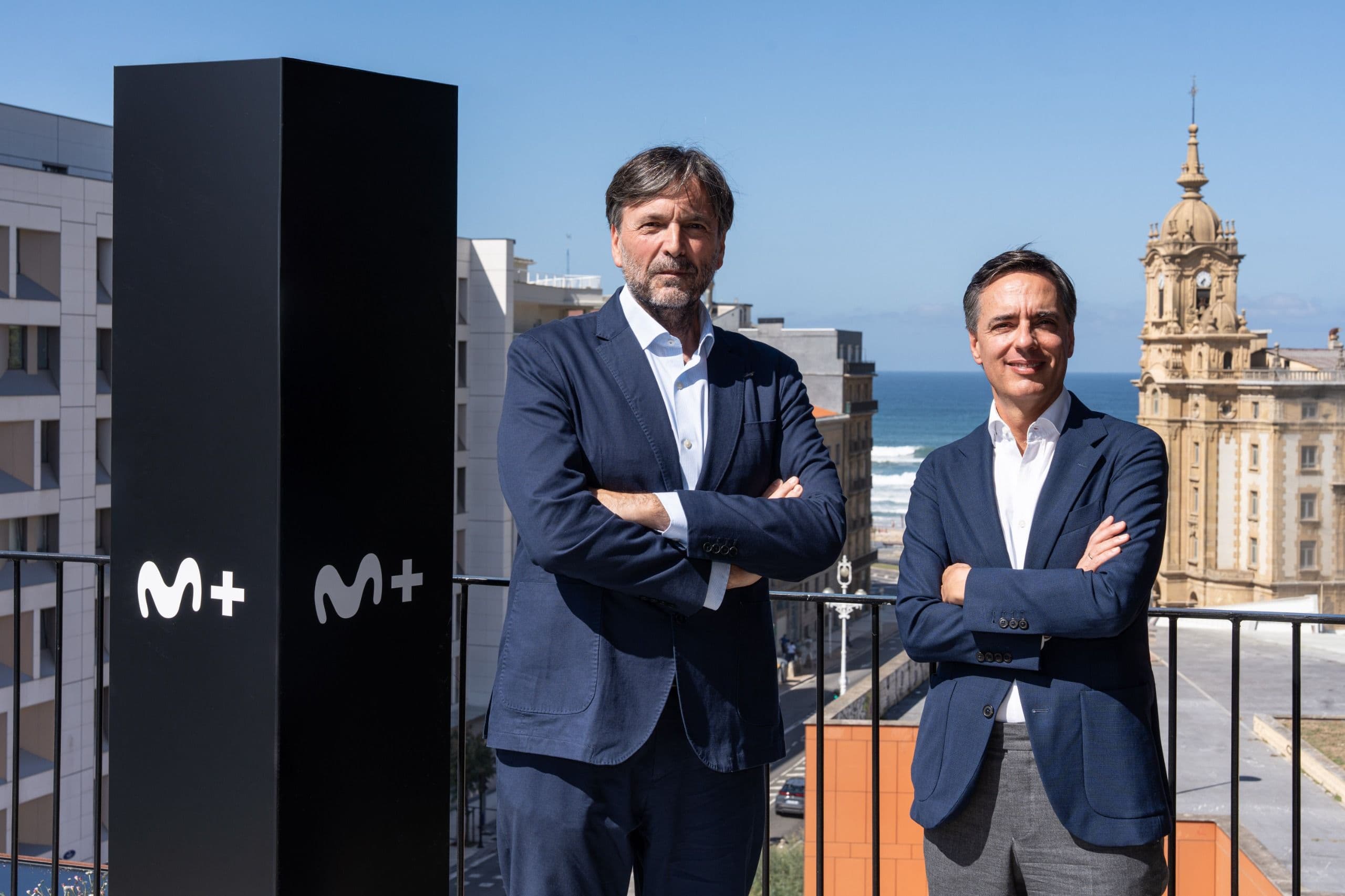 El CEO de Movistar Plus, Alfonso Gómez Palacio, y el director de Contenidos, Juan Andrés García Ropero ‘Bropi’, en San Sebastián, en septiembre de 2026