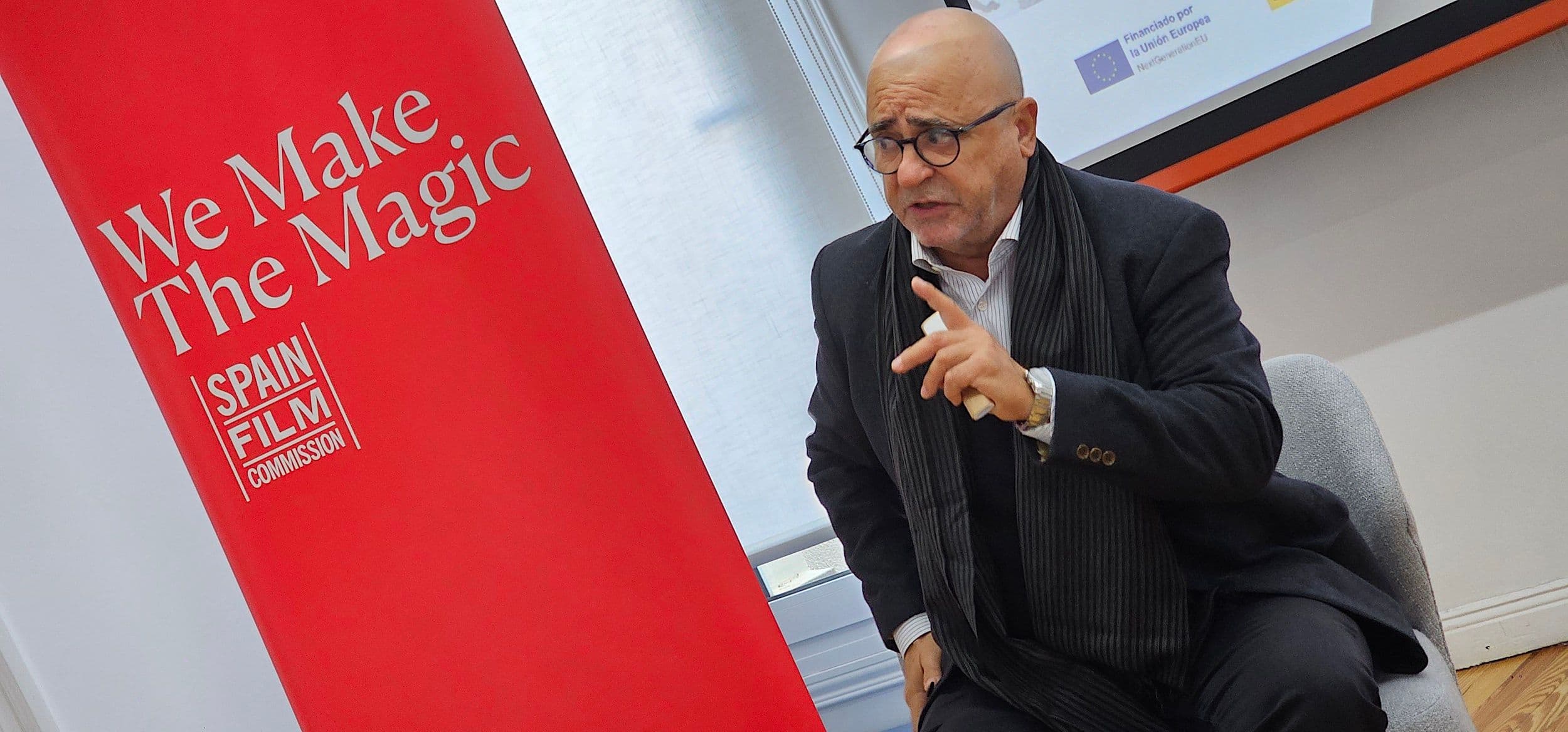 Carlos Rosado, presidente de la Spain Film Commission, durante un desayuno informativo con la AICE