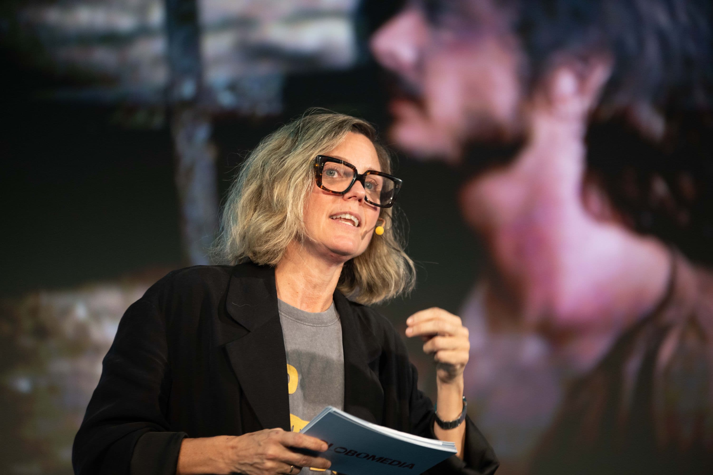 María José Rodríguez, directora general de Globomedia, durante la conferencia 'Imagina: El ADN de la producción de contenidos' en la sexta edición de Iberseries & Platino Industria, en septiembre de 2026